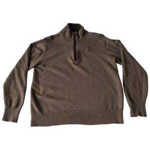 Orvis Sweater Mens Medium Brown Wool 1/4 Zip Long Sleeve Mock Neck Knit Pullover